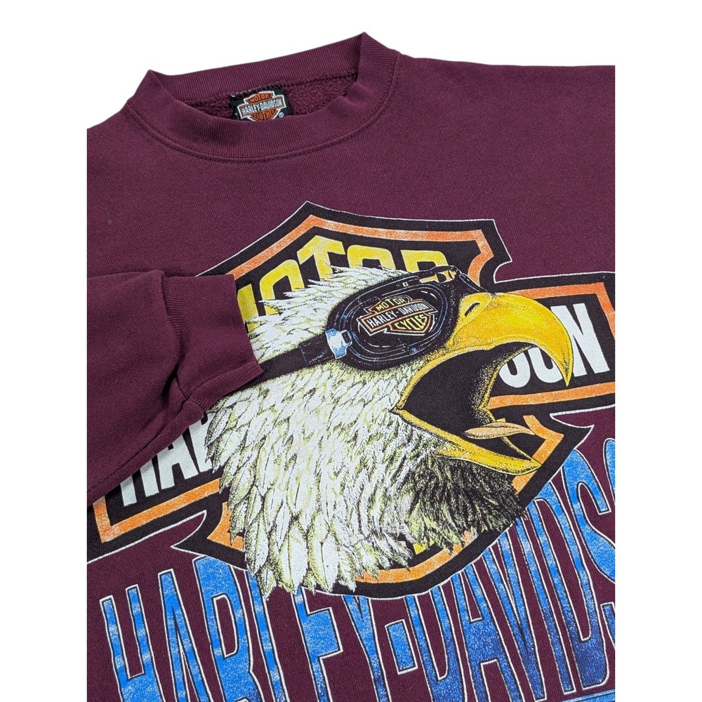Harley-Davidson Sweatshirt Mens Large Burgundy Eagle Rules Vintage 90s Crewneck
